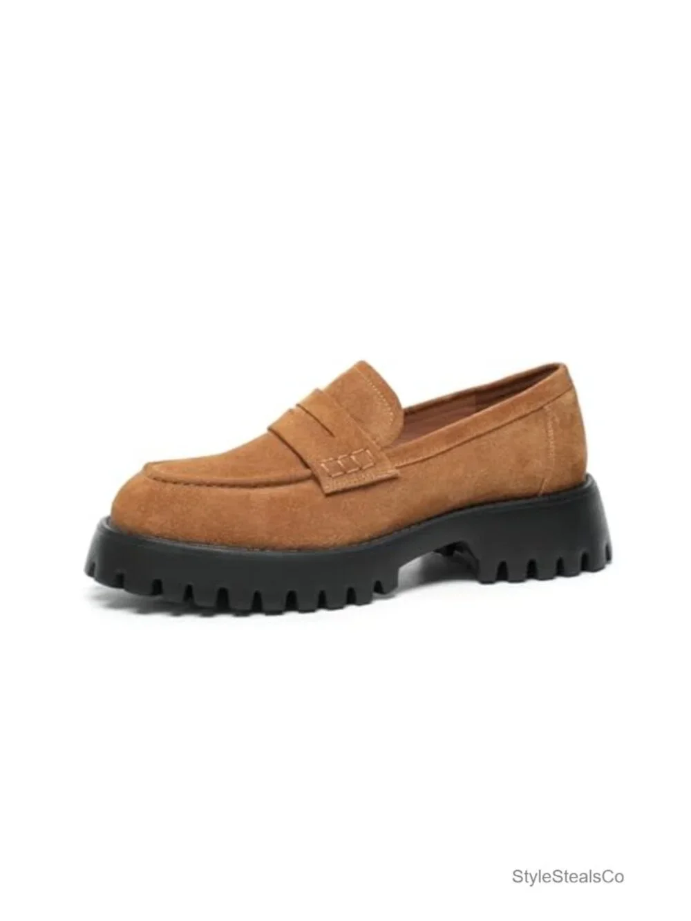 Women's Genuine Suede Loafers, Platform Chunky Penny Loafers, Lug Sole Slip On